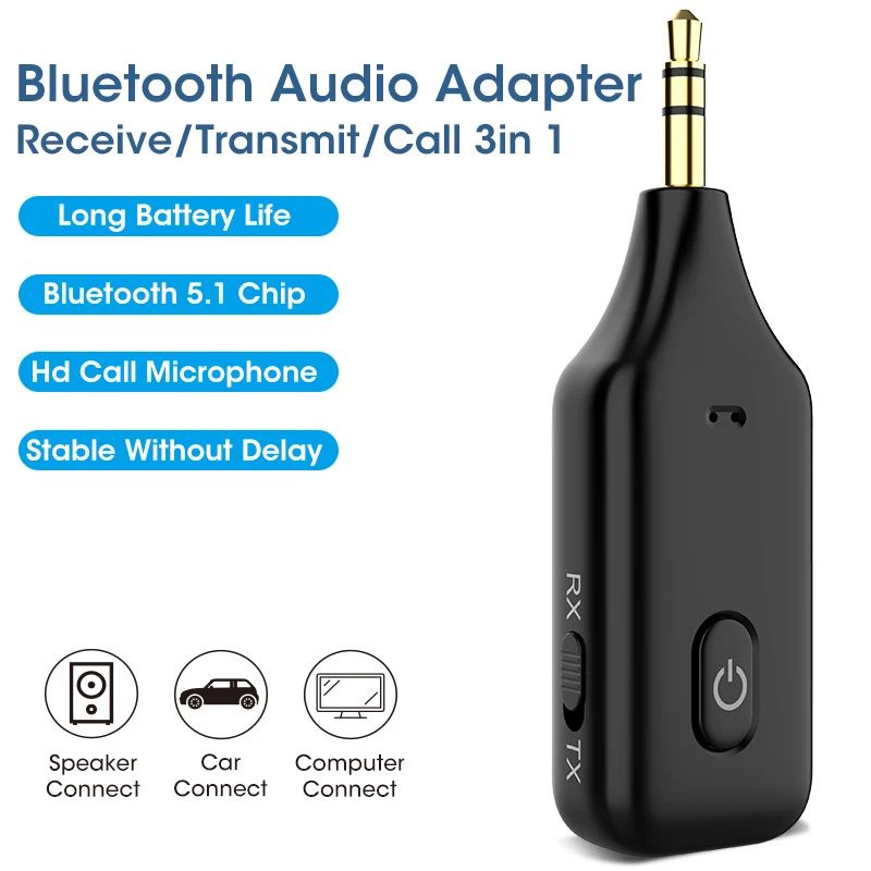 5.1 Bluetooth Receiver Transmitter 3- in-1 PC TV Wireless 3.5mm AUX Car Call Microphone Support Listening Hands-Free Navigation |