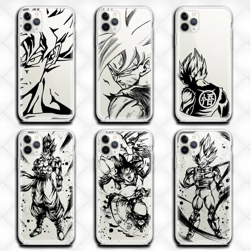 

Dragon Ball Z Line Art Sketch Phone Case Clear for iphone 13 12 11 Pro max mini XS 8 7 Plus X SE 2020 XR cover