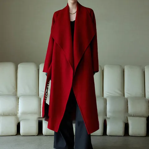 SHENGYAO Красное шерстяное пальто для женщин