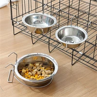pet hanging cage bowl durable stainless steel feeding food drinking dish stationary dog bowls cat easy to remove puppy feeder