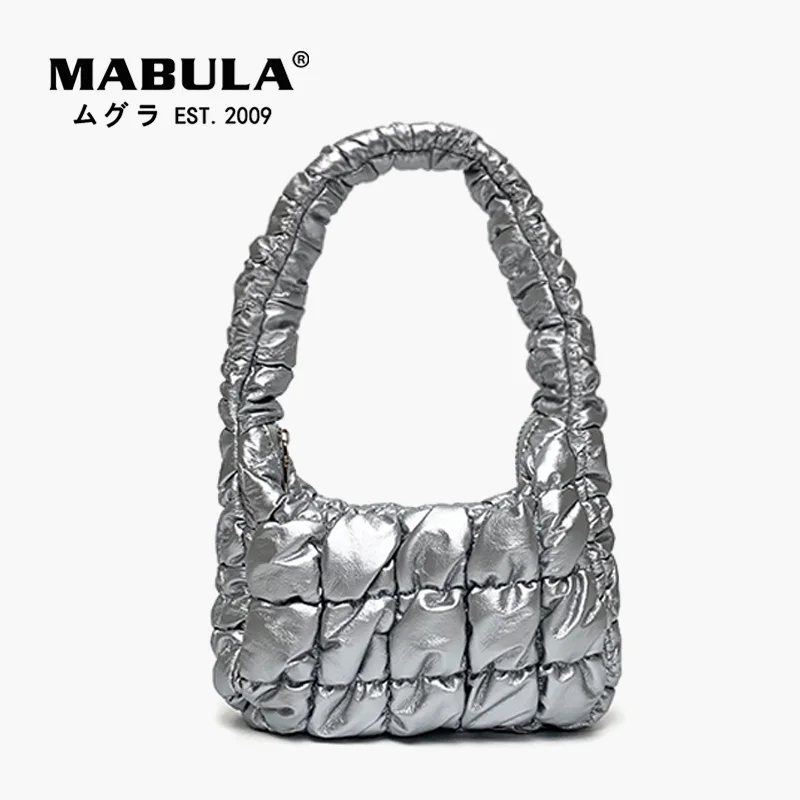 

Soft Down Padded Women Shoulder Bag Winter Quilted Leather Underarm Bags Stylish Simple Solid Phone Purses Tote Handbag