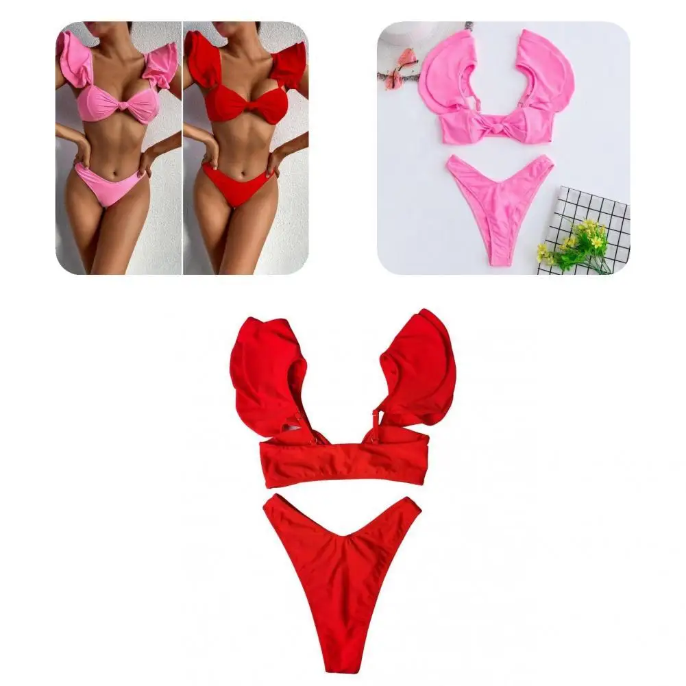 

2 шт./комплект, однотонные пляжные бикини с воланом