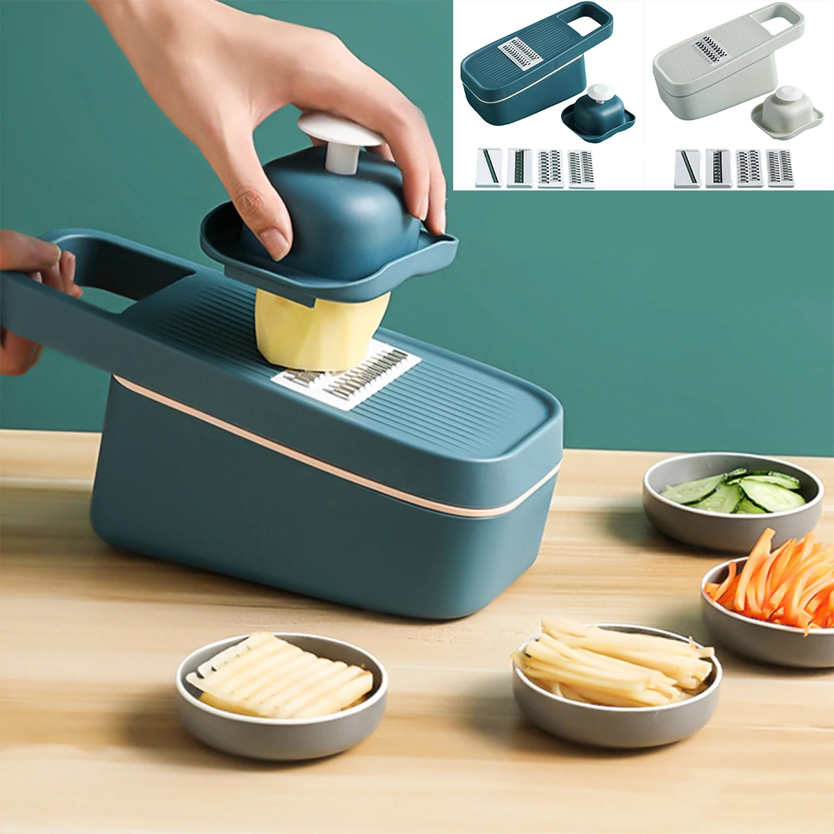 

Vegetable Chopper Multi-Purpose Vegetable Slicer with 4 Stainless Steel Blades Hand Protector Food Slicer Efficient Kitchen