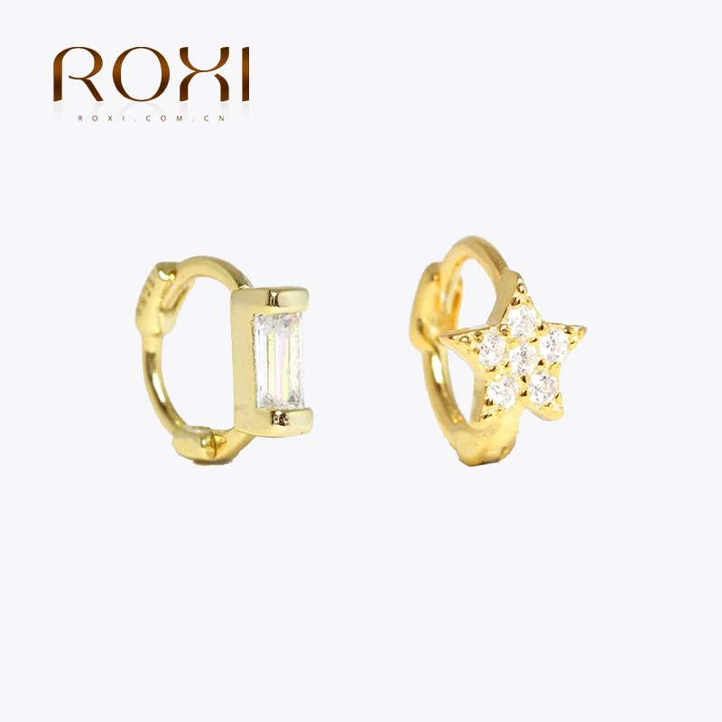 ROXI Small Circle Hoop Earrings for Women Colorful Stars Flowers Zircon Huggie Earrings 925 Sterling Silver Pendientes Plata 925