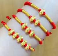 1pcs 999 Pure Gold Bracelet Women Blessing 3D Hard Gold Small Rabbit Red String Link Baby Gift