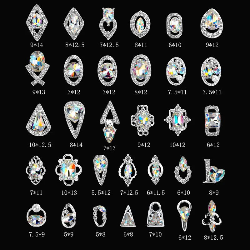 

10PC/PACK Shiny Crystal Nail Rhinestone Silver Alloy Charms Nail Gems Diamond 3D Manicure Strass Ongle Nail Art Decorations#LF16