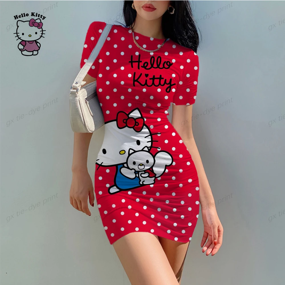 

Women Sexy Summer Short Sleeve Hello Kitty print Bodycon Party Club Mini Dress 2023 Summer Clothes Dropshipping Streetwear Y2K