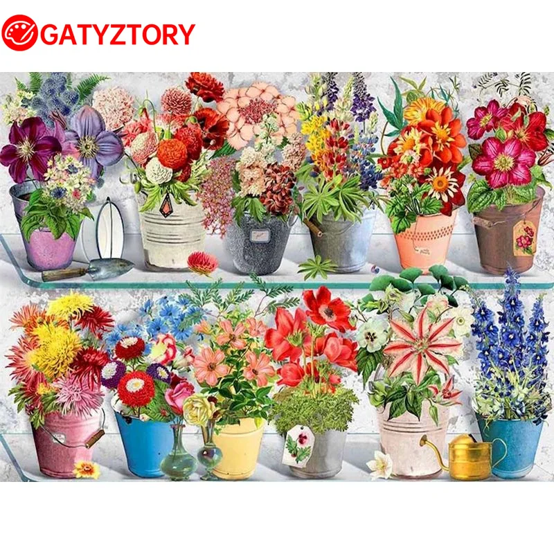 

GATYZTORY Oil Painting By Numbers Flower Handmade Kit Acrylic Paints Coloring Picture By Numbers Vase For Wall Decor 60x75cm