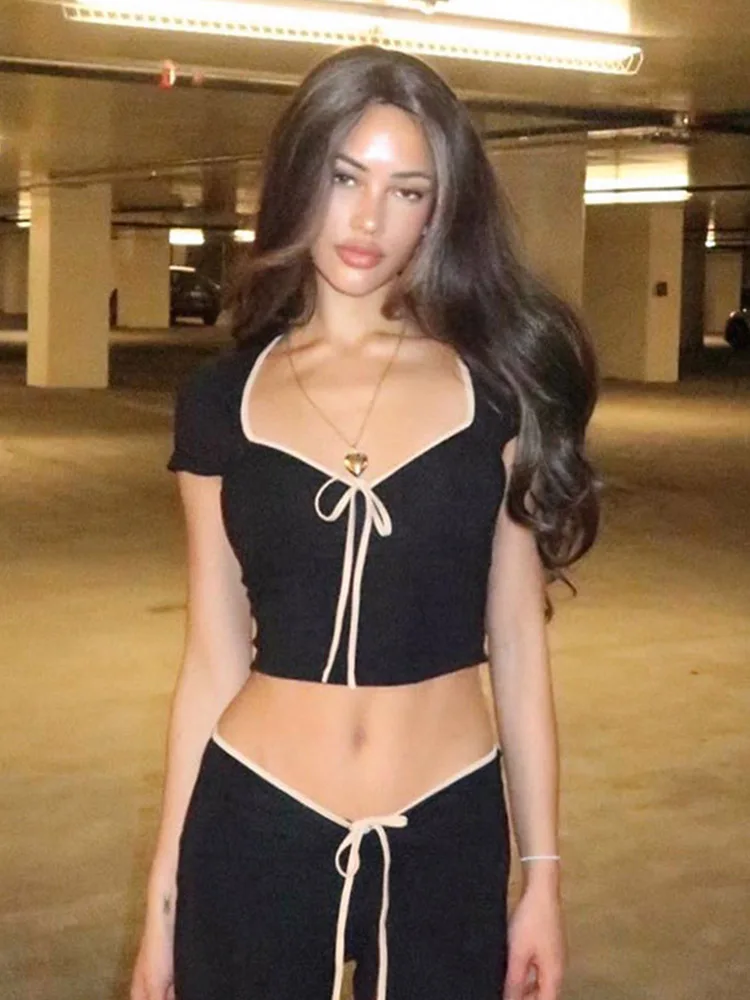 Женский летний кроп-топ с бантом