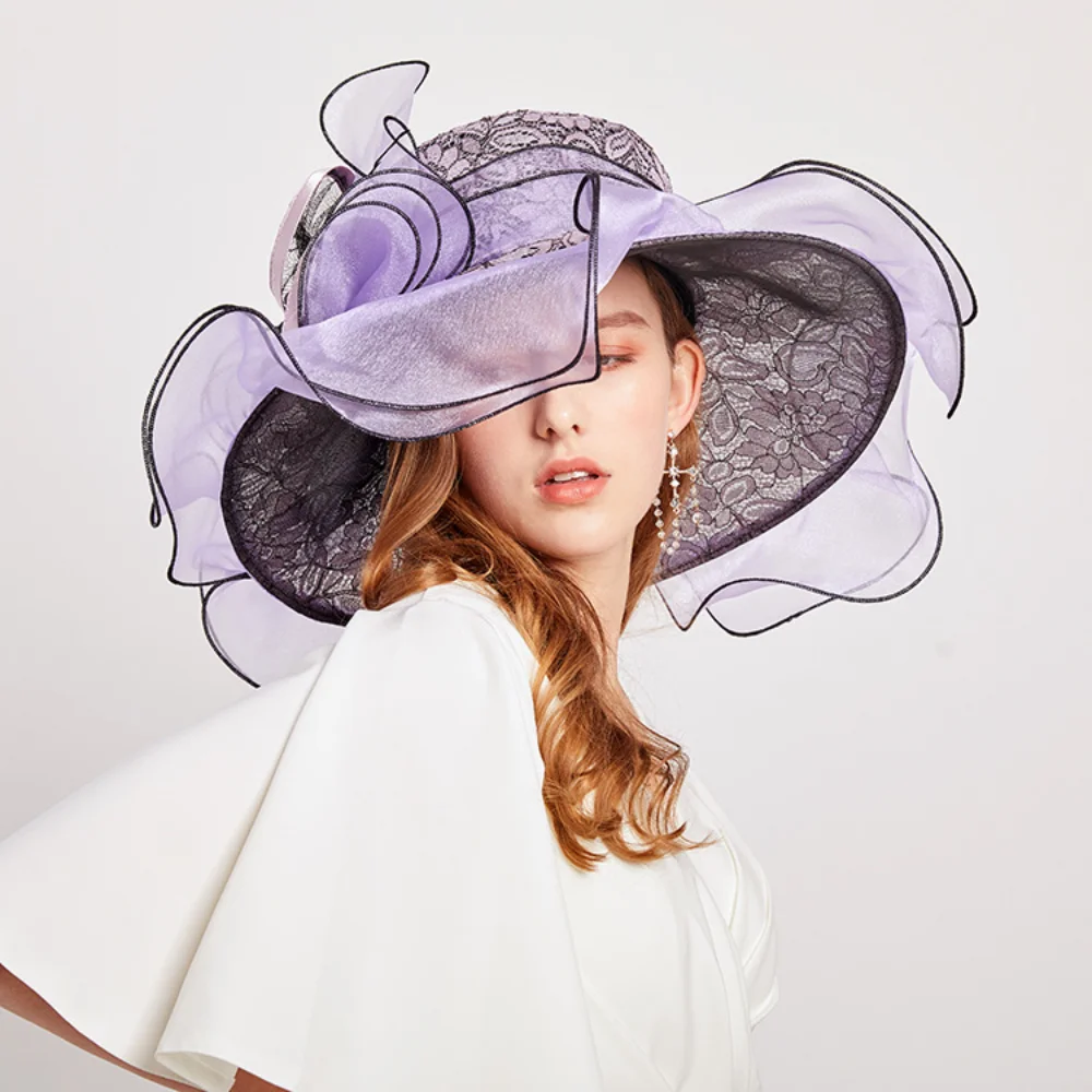 

Шляпка от солнца Женская летняя, модная пляжная шляпа с широкими полями, украшение для церкви и свадьбы