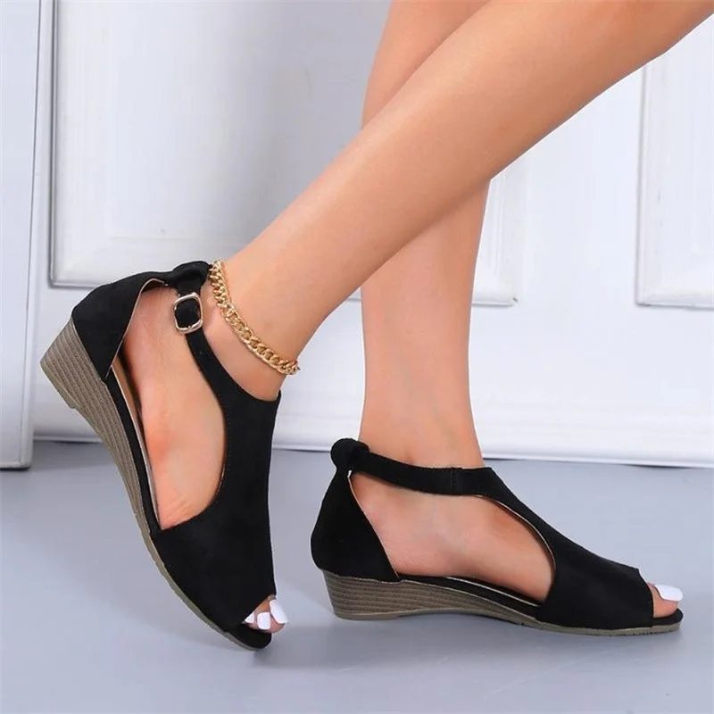 

Open Toe Wedges Sandals Woman 2022 Summer Shoes Woman Fashion Gladiator Sandals Buckle Strap Wedges Shoes Casual Solid Heels