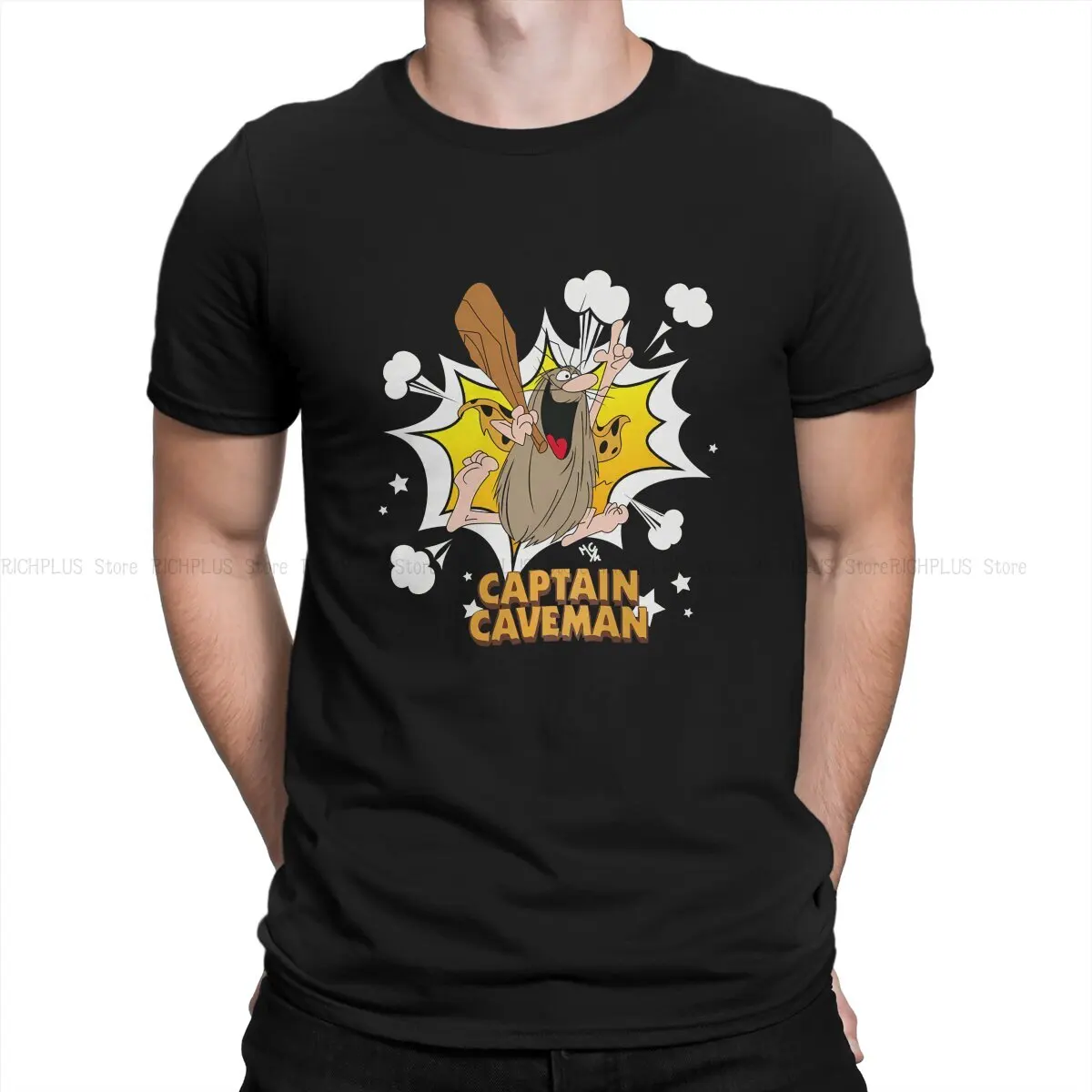 

Classic Man's TShirt Captain Caveman Cartoon O Neck Short Sleeve Polyester T Shirt Humor Gift Idea