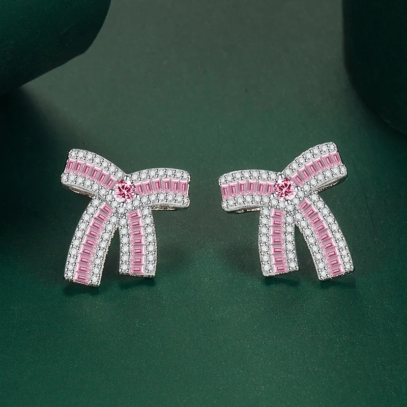 

Korean Fashion Sweet Bowknot Ear Studs 925 Silver Needle Designer Statement Jewellery Micro Pave Cubic Zirconia Earings