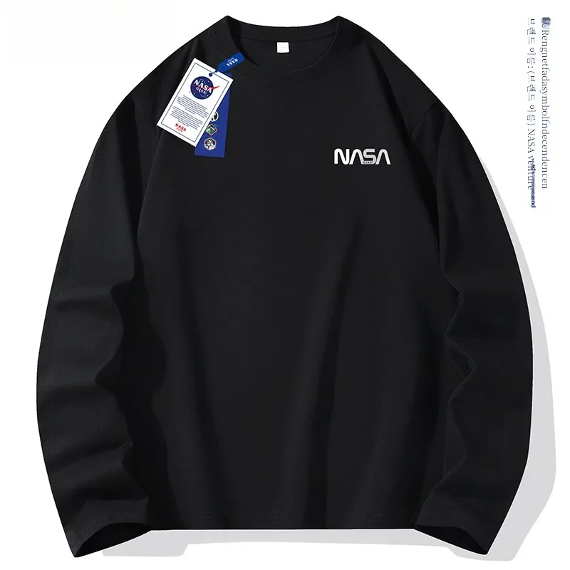 Nasa2024 Early Autumn New Classic Small Icon Base Shirt Top Pure Cotton Long sleeves Men's Women Same Spring