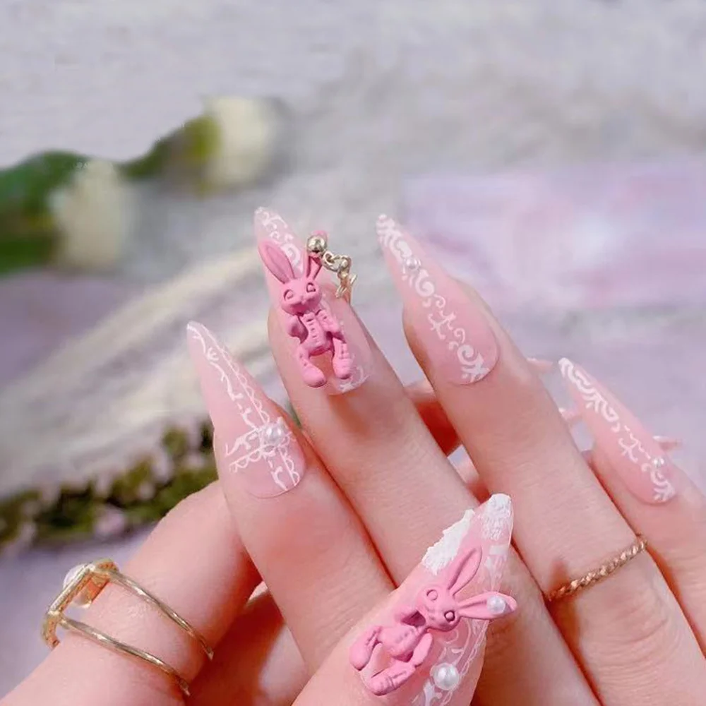 

10Pcs 7 Colors Nano Rabbit Skeleton Nail Charm Metal Slime Clay Japanese Kawaii Nail Decoration DIY Manicure Accessory 20x9MM