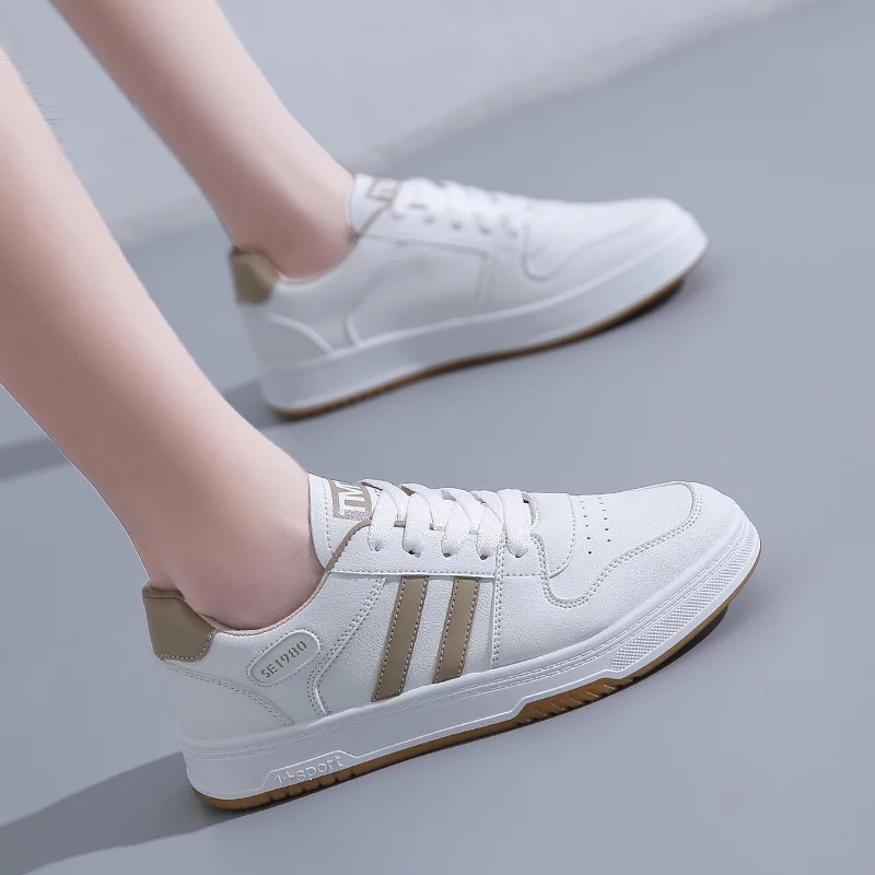 New Women Sneakers Casual Vulcanized Shoes White Leather Walking Platform Flats Shoes Woman Sport Shoes Zapatillas De Mujer