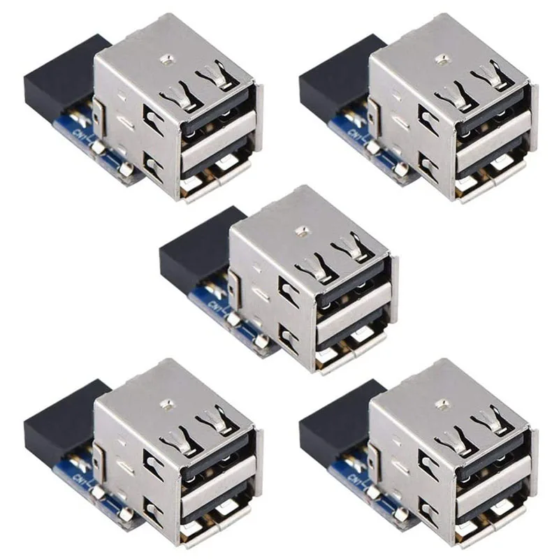 

5Pcs Desktop Board USB Connector, 9Pin/10Pin Dual USB2.0 a Port Front Panel Adapter, USB Internal Motherboard Header