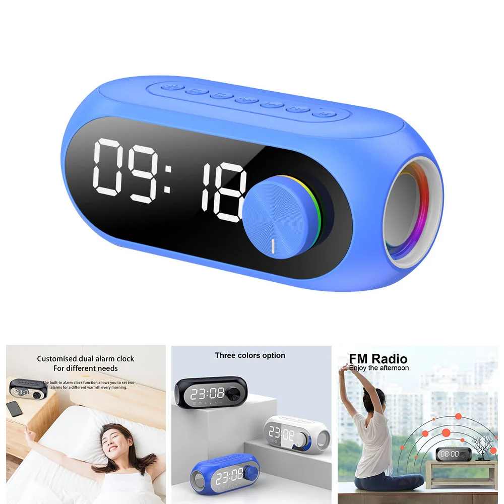 

Alarm Clock Wireless Bluetooth Speaker USB Charging FM Radio With LED Display Smart Mute Digital Dual Alarm Home Room Decoration