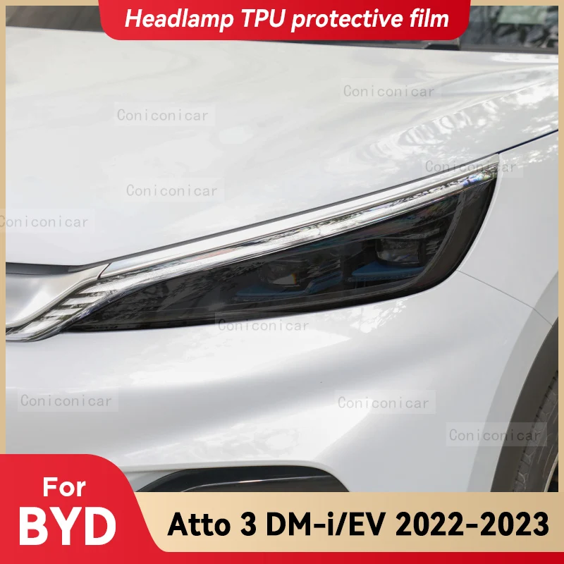 

Для BYD ATTO 3 DM-i EV 2022 2023 Автомобильная фара Черная защитная крышка из ТПУ пленка Передняя подсветка меняющая цвет стикер аксессуары
