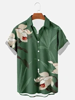 2022 new beautiful botanical creative print summer casual fashion shirts unisex trend streetwear single button v neck shirts top