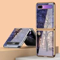 z flip 3 funda case for samsung galaxy z flip 3 z fold 3 snow night tree pattern plating tempered glass coque phone case cover