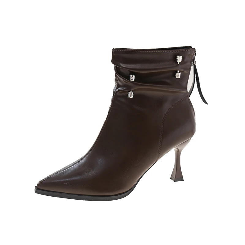 Женские плиссированные ботильоны на высоком каблуке пикантная модная обувь с