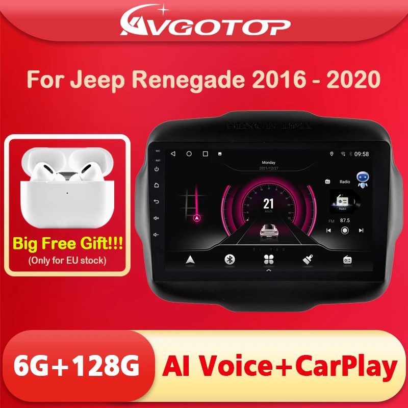 

AVGOTOP Android 11 Автомобильный мультимедийный плеер для JEEP RENEGADE 2016-2018 AI VOICE Carplay, навигационная стереосистема, автомобильное радио