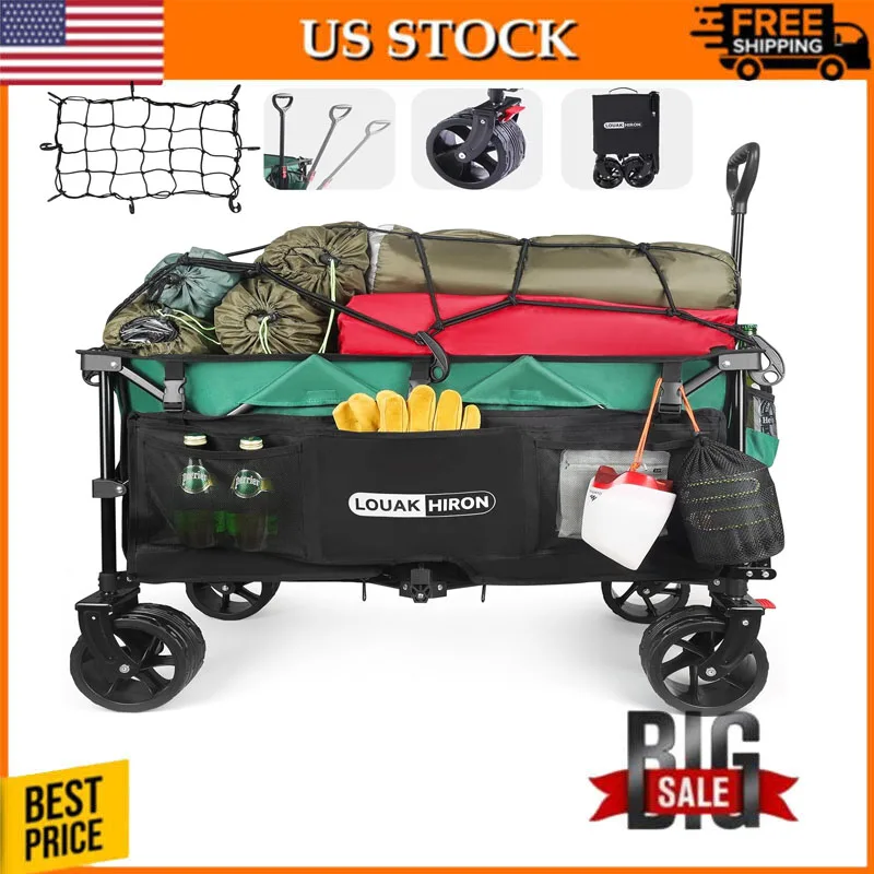 

Beach Wagon Cart, Large Capacity Foldable Grocery Collapsible Utility Folding Wagon Cart Heavy Duty Foldable