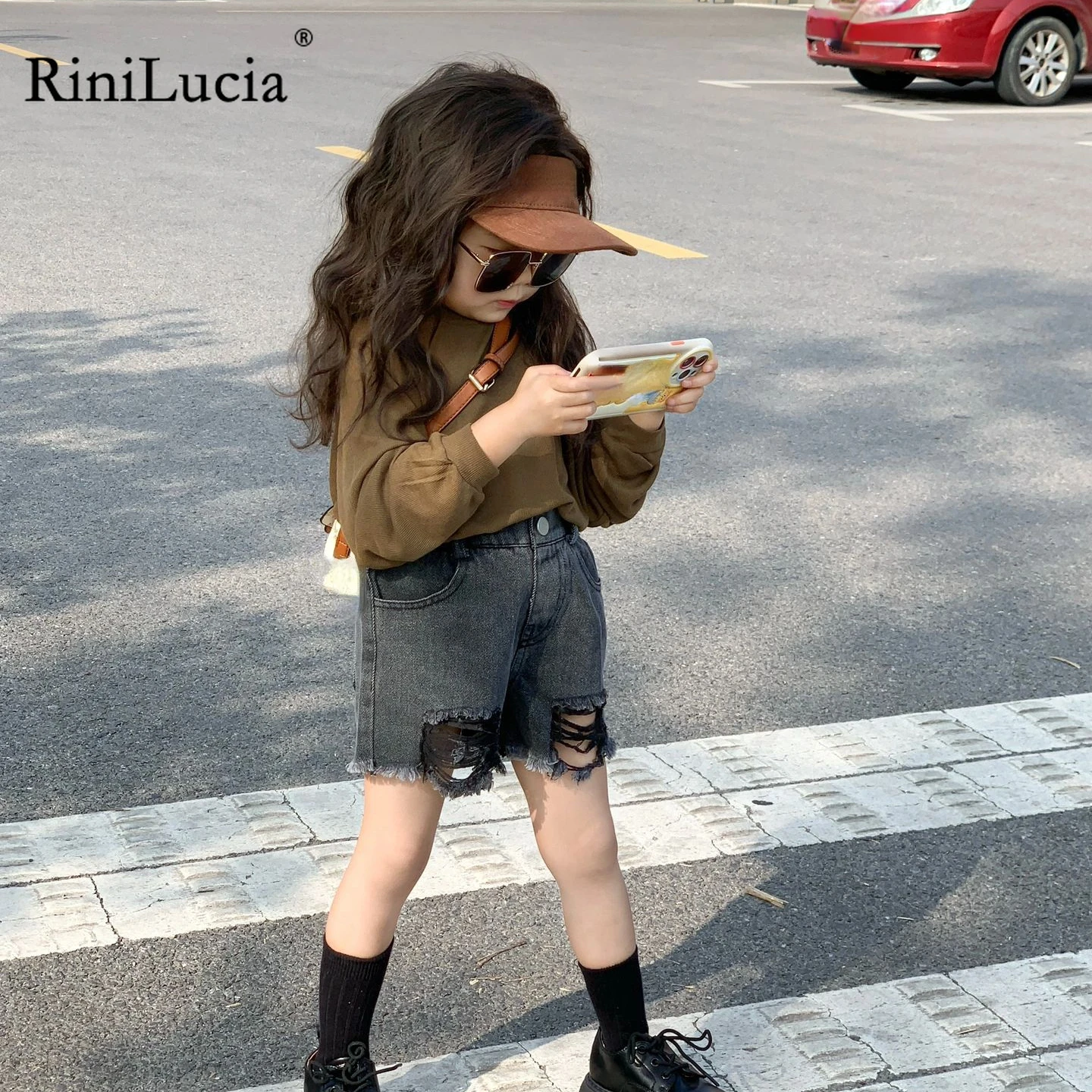 

RiniLucia Summer Children Clothes Sets Fashion Clothes for Baby Long Sleeve Shirts Denim Shorts Girl Clothing Sets Kids Clothing