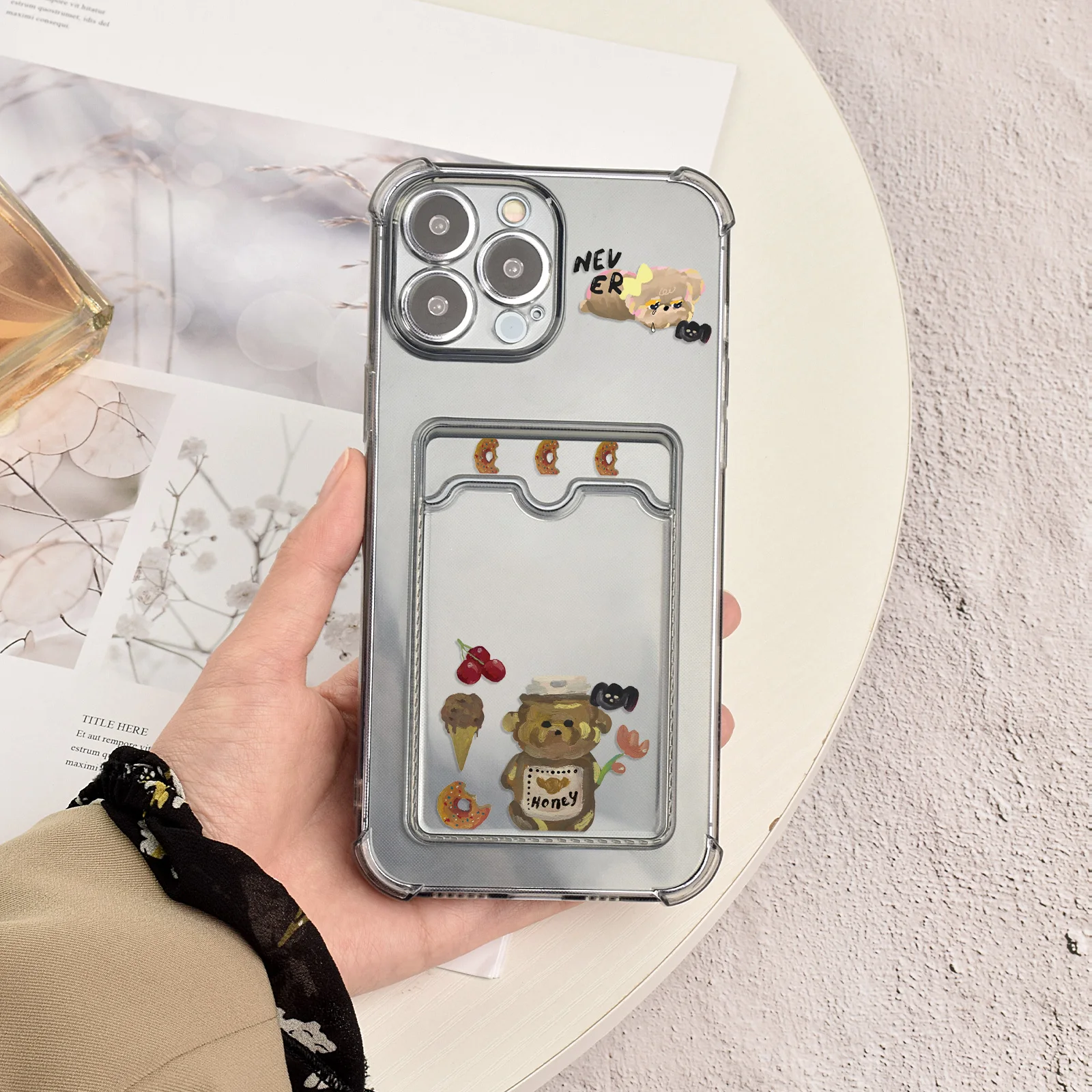 

Transparent Card Slot Bag Holder Case for iPhone 14 Plus 13 11 12 Pro Max Mini XR XSMax XS X Cartoon Cute Dog Cover Shockproof