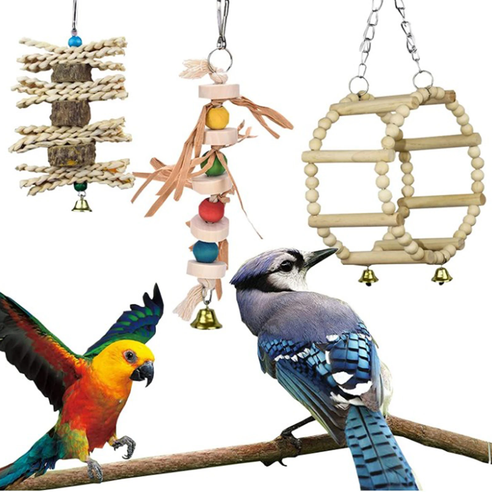 

7 Pcs Parrot Toy Kit 7pcs Bird Cage Toy Kit Bird Cage Accessories With Hook For Parakeets Small Parrots Conures Macaws Starlings