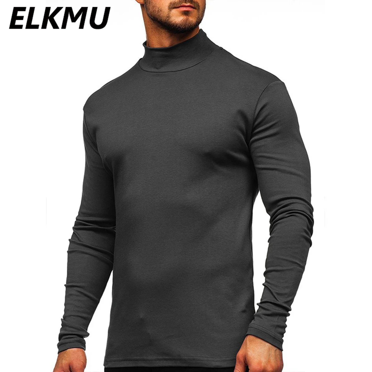 

Мужские повседневные футболки с длинным рукавом, однотонные футболки с высоким воротником