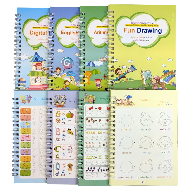 New 4 Books Children Copybook Handwrite Practic Reusable Book Magic Books For Calligraphy Write Book English Letter Drawing Set