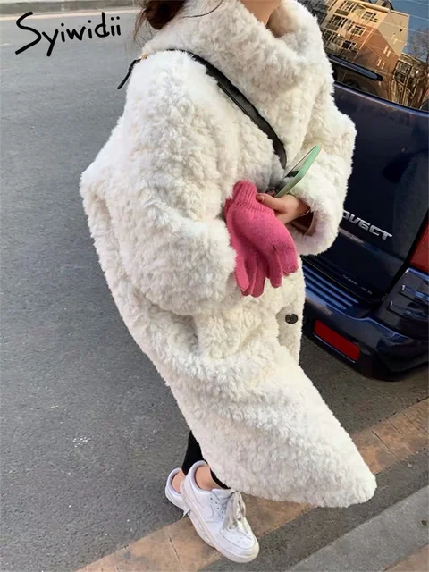 Syiwidii Faux Fur Coat Women Winter Fall 2022 Lambswool Long Jacket Loose Warm Luxury Female Casual Oversized Sheep Fur Jacket 1