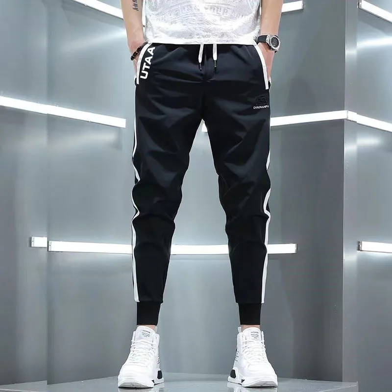 Golf Summer Ice Silk Sports Pants Men's 2023 New Slim-fit Small Foot Pants Trend Everything Bunched Foot Nine Points Casual Pant