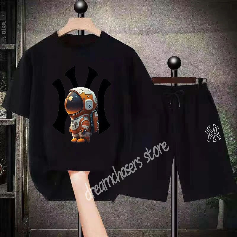 Korean Luxury Brand T-shirt Shorts Suit Men's Summer Oversized Clothing Fashion Sportswear Street Clothing Bear Anime Tee Suit