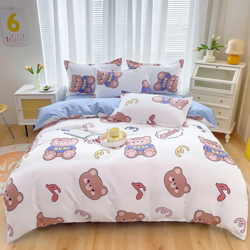 

Home Bedding Set Simple Fresh Comfortable Cartoon Print 3/4pc Duvet Cover Set with Sheet Comforter Covers Pillowcases Bed Linen