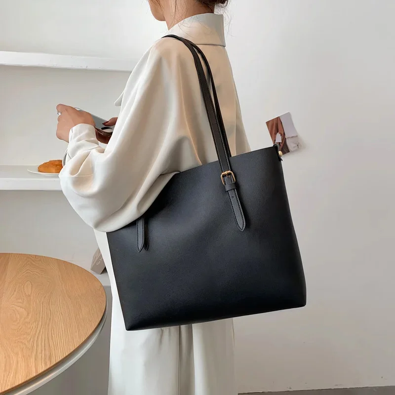 

Женская однотонная Сумка-тоут из ПУ кожи, с ремешком на плечо