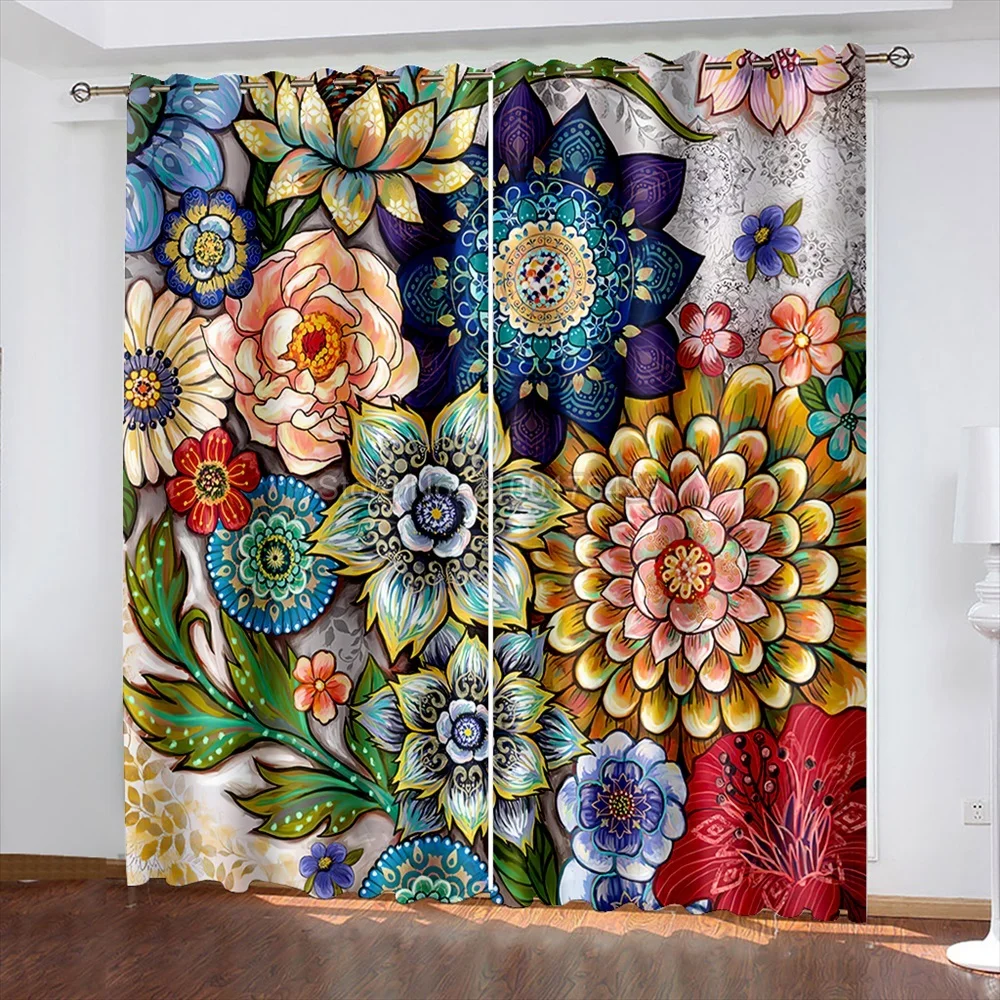 

Boho Window Curtains Beautiful Flower Patterns Design Blackout Curtain Decorative Bedroom Living Room Drapes Kids Gifts