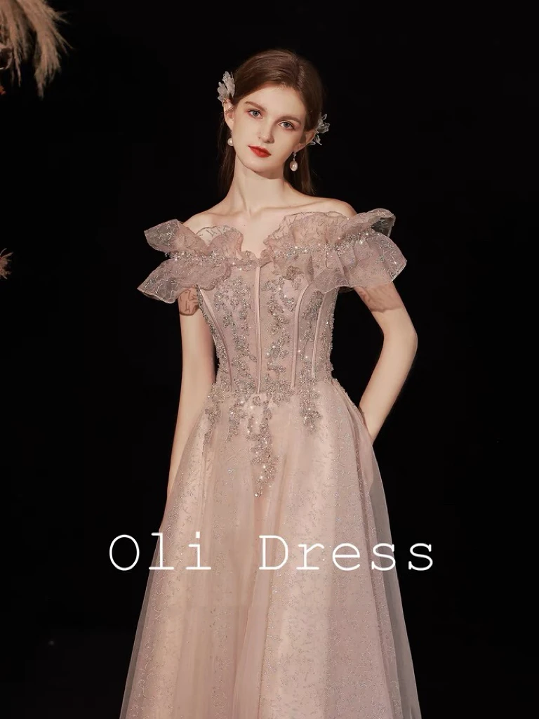 

Glitter Off Shouder Evening Dresses Sequins Boat Neck Floor-length Applique Woman Celebrity Formal Occasion Prom Party Gowns New