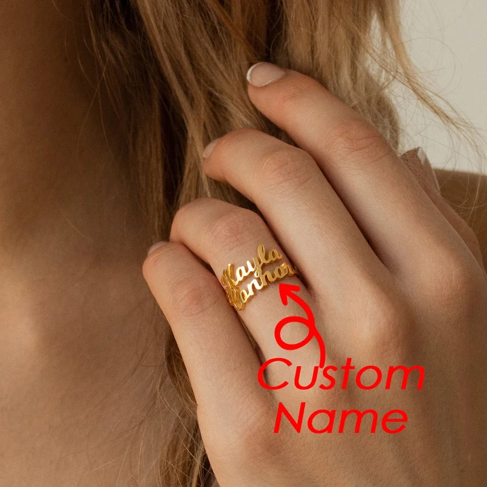 Женское кольцо с именем на заказ для женщин золотого цвета персонализированным