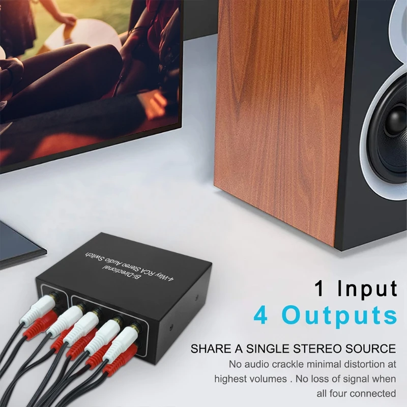 4-сторонний стерео L/R звуковой канал двунаправленный аудиопереключатель выход 1 в