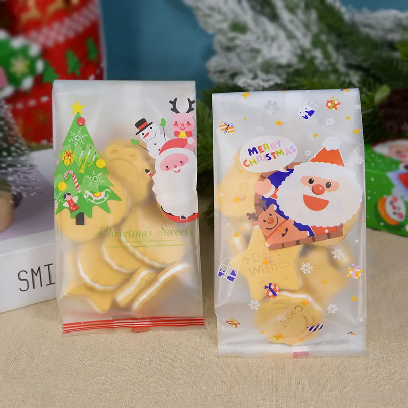 

25pcs Christmas Plastic Gift Bags Santa Claus Xmas Tree Cookies Candy Biscuit Baking Packaging Bag Christmas Navidad Decor Favor