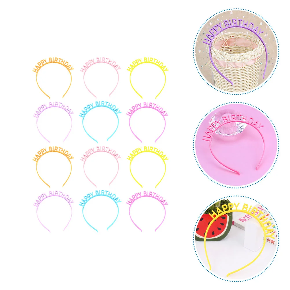 

12Pcs Children Birthday Hair Hoops Plastic Headbands Decoration Birthday Party Headpiece