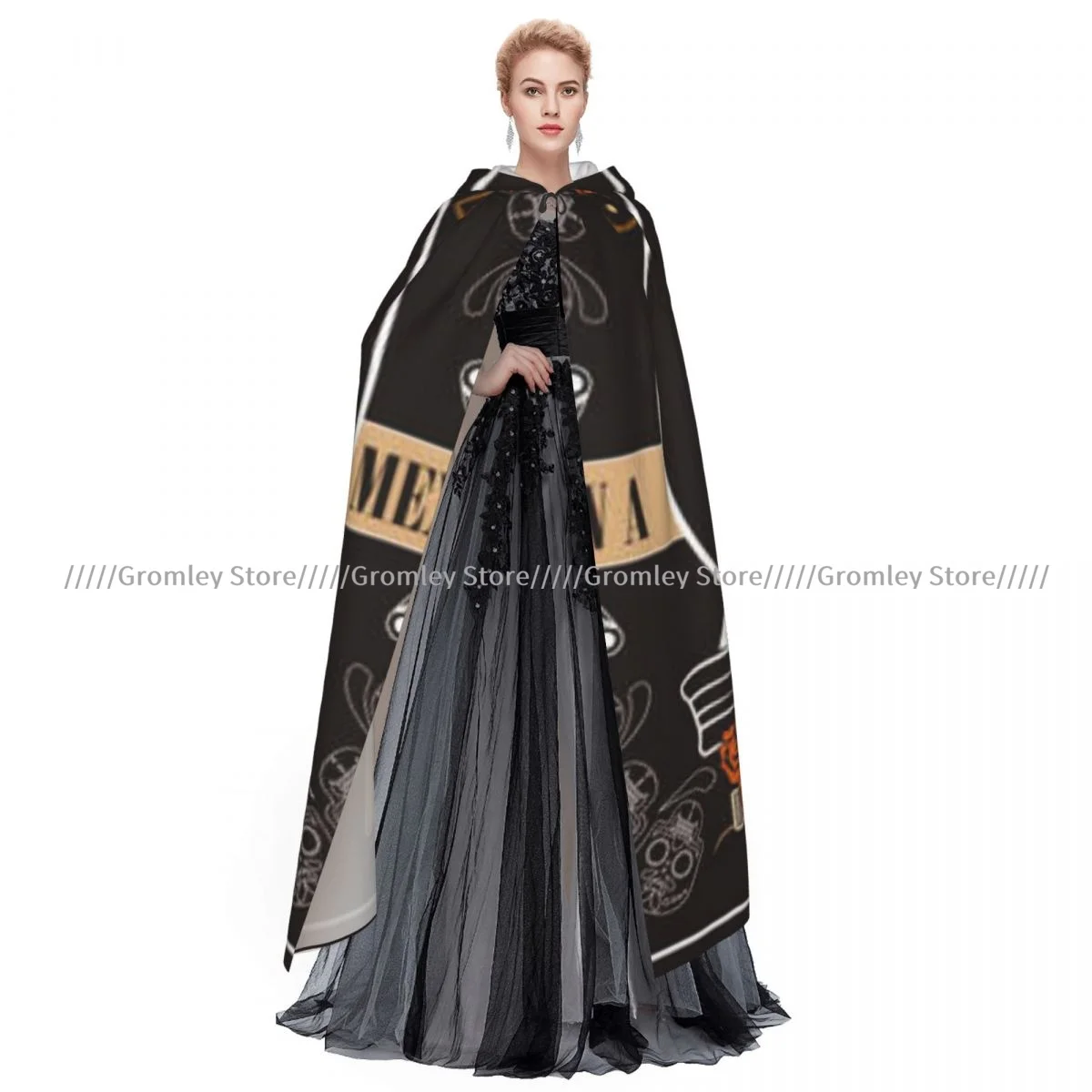 Унисекс накидка на Хэллоуин День мертвых с женским черепом и трубой капюшоном