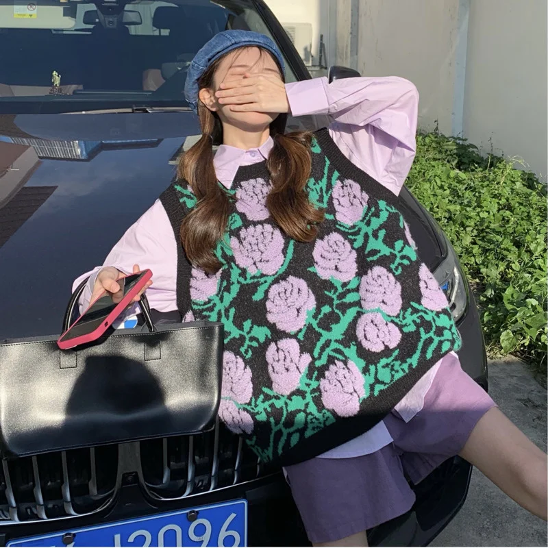 Женский комплект из двух предметов Трикотажный жилет с цветочным принтом и