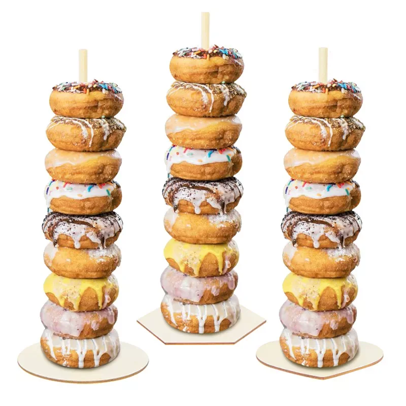 

NEW2022 2Pcs Wooden Donut Display Stand Doughnut Dessert Display Holder Wedding Baby Shower Birthday Party Table Decoration Supp