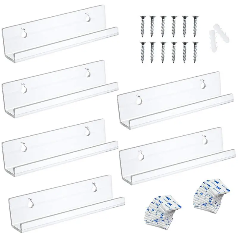 

6pcs Acrylic Record Shelves Durable Wall Mount Album Record Display Rack Clear Acrylic Floating Shelf Easy To Install Home Tools