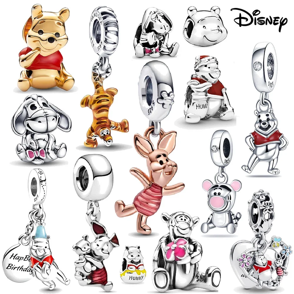 2022 Disney 925 Sterling Silver Winnie The Pooh Bear Charm Holder Fit Original Brand DIY Charm for Women Jewelry Making Gift