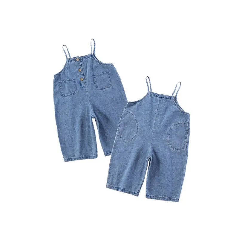 Комбинезон детский однотонный джинсовый с широкими штанинами свободный